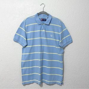Chaps polo shirt blue striped size large